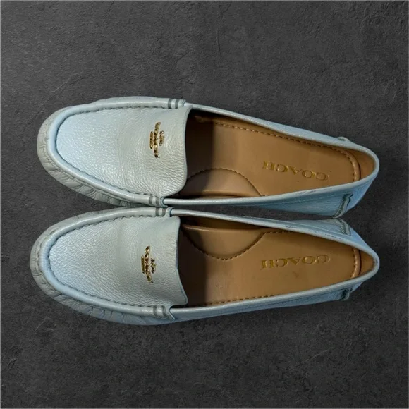 Coach Sky Blue Leather Loafers - Picture 1 of 4
